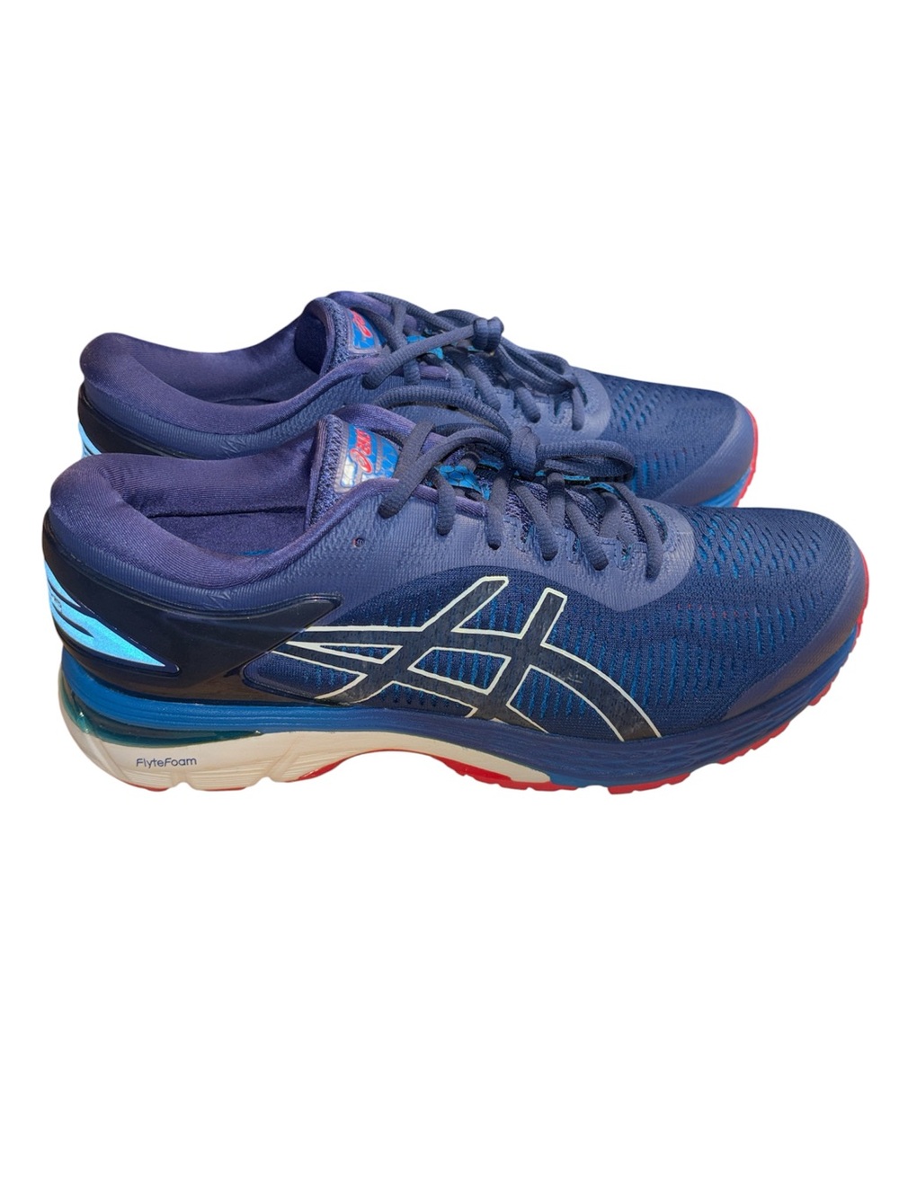 Asics Navy and Light Blue Men's Running Shoes with Red Accents